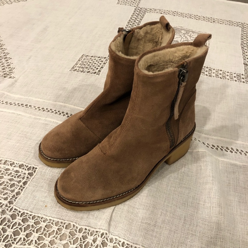 Zara suede fur lined booties ankle boots with zip size 7